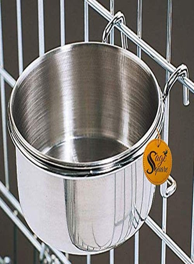 Sage Square Rustproof Stainless Steel Cage Food, Seed, Water Feeder Cum Bowl with Holder clamp for Birds (250ml) (Pack of 3) - Image 3